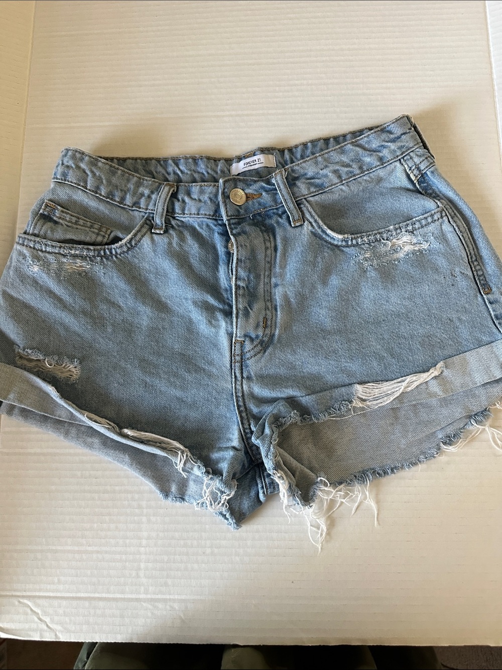 Forever 21 Light Wash Distressed Denim Shorts